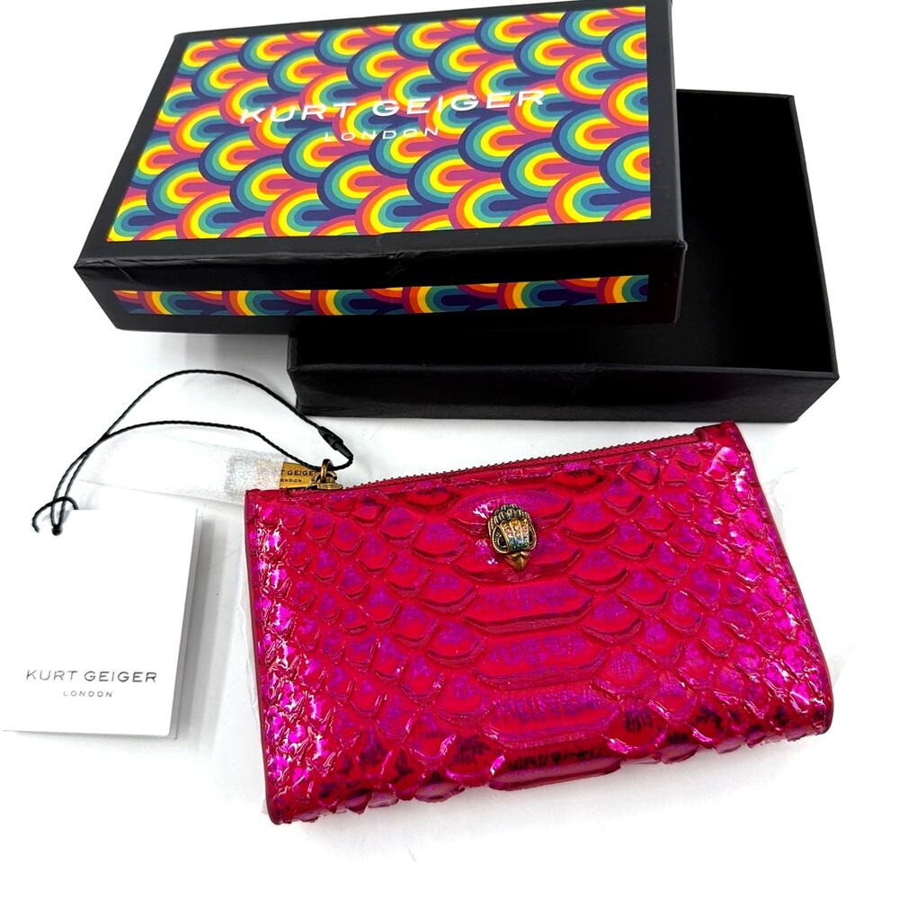 Kurt Geiger Fuchsia Snake Print Kensington Bifold Wallet